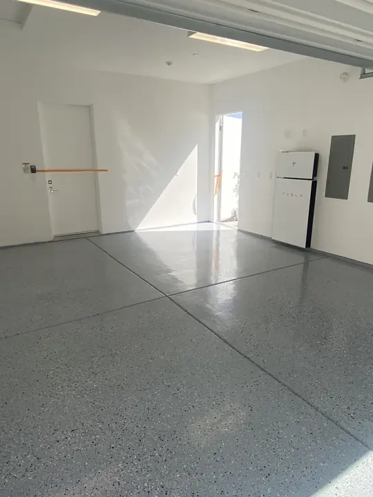 Grey Flake Garage Floor Door Open La Quinta Ca